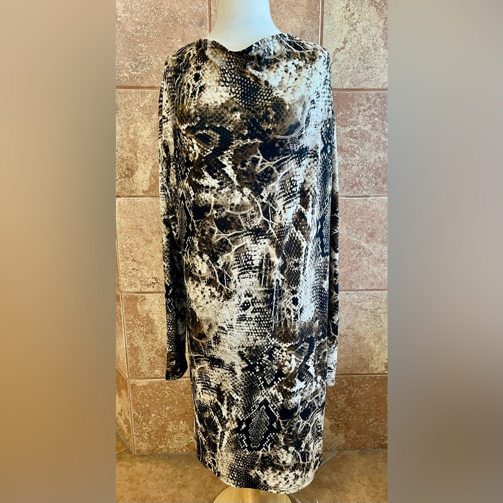 Double D Ranch Reptile Print Knit Long Sleeve Dress With Sequined Shoulders 2X